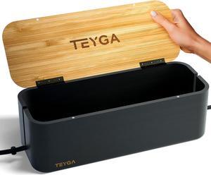 Premium by TEYGA - Indestructible Bamboo Cable Management Box - Stylish Cord Organizer Box and Cable Organizer Box, Wire Box That Hides Power Strip - Cord Box Hider and Surge Protector Cover