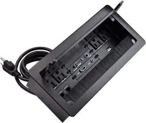 Conference Table Power Brush Connectivity Box with 4 AC Power + 2 RJ45CAT6 + 2 Audio 3.5mm + 1 VGA + 1 HDMI + 2 USB Charger with 5.58ft Power Cord  (Black)