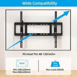 HOME VISION Tilt TV Wall Mount for Most 48-120 inch Flat Curved TVs, Heavy Duty TV Mount up to 200Lbs, Wall Mount TV Bracket Fits 16;18;24 Studs Max VESA 800x600mm Space Saving for LED OLED LCD