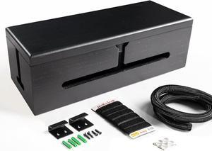 Black Wooden Large Cable Management Box - Stylish Cord Organizer Cable Management Box for Cord Hider and Cord Management - Cable Organizer Box with Protector Cable Sleeve (Black)