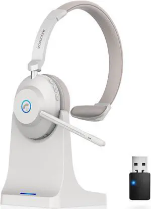 Wireless Headset with Mic Mute & USB Dongle, 45H+ Wireless Headphones with Microphone Noise Canceling & Charging Dock for Work/Office/PC/Meeting/Zoom/Skype/MS Teams