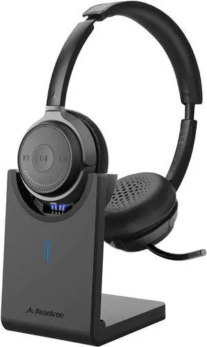 Alto Clair aptX HD Bluetooth 5.0 Headset with Microphone, Mute Function, Clear Talking, Hi-Fi Music, Low Latency, Wireless Headphones with Charging Base for Computer, PC, Laptop, Skype, TV