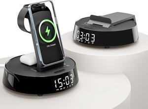 Alarm Clock with Wireless Charging Station, Clock for Bedroom with Dimmable Night Light Bluetooth Speaker, Wireless Charger Dock Station for iPhone 15 14 13 12 11 Pro Max,  Watch, AirPods