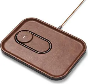 3 Charger and Tray - Belgian Linen, Multi-Device Charger Compatible with MagSafe iPhones 15/14/13/12 or Wireless AirPod Cases (Natural)