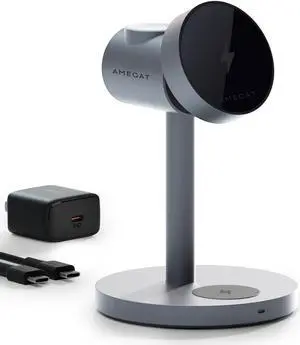 MagFusion 3-in-1 Charging Station MagSafe Compatible, Qi2 Certified 15W Wireless Charger Stand,  Watch Charger, for iPhone 15/14/13/12, AirPods,  Watch S9 (30W PD Charger Included)