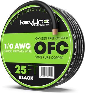 1/0 AWG Gauge Wire (25ft) Red | Oxygen Free Copper (OFC), Automotive Wire, Power/Ground, Battery Cable, True Spec Welding & Automotive, Car Audio Speaker, RV Trailer, Amp Wiring by Keyline Chargers