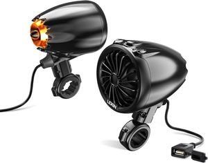 Q3 Motorcycle Speakers Bluetooth Waterproof, 3" Full Range Handlebar Audio Systems for Harley with Stereo/Bass Sound, Turning Light, Bluetooth V5.1, FM Radio, Fits ATVs/UTVs, Black