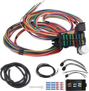 14 Circuit Wiring Harness Kit, Professional Universal Electrical Wire Harness, Car Modification Circuit 14 Fuse Compatible with Chevy Ford Chrysler Mopar Muscle Car