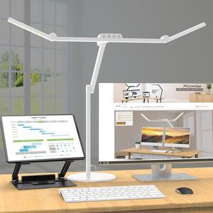 Desk Lamp with Atmosphere Lighting, Adjustable Led Desk Light for Home Office with Base, 24W Bright Auto Dimming Table Light with Rotatable Swing Arm for Workbench Computer