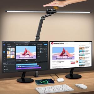 Desk Lamps for Home Office with Gesture Sensor Switch, 24W Bright Double Head Table Lamp with Clamp, Touch Control, Timer, 5 Dimming and 3 Tempering LED Desk Light