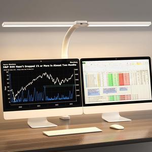 Double Head LED Desk Light for Home office - 24W Eye Caring - Touch Control - 5 Color Modes X 11 Brightness Levels - 2400LM - Timmer & Memory Function - White