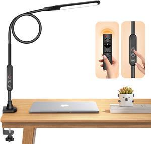 LED Desk Lamp with Clamp, Eye-caring Desk Lamps for Home Office with Remote Control, Gooseneck Desk Light with 5 Color Flexible Adjustable Lighting, 10W Table Lamp for Study Drafting Nail
