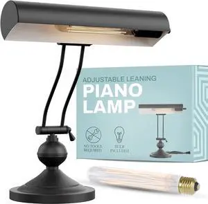 Classic Antique Retro Adjustable Leaning Piano Lamp Banker Desk Light with LED Bulb Included (Matte Black)