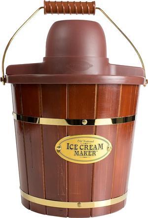Electric Ice Cream Maker  Wood Bucket Parlor Style, Old Fashioned Soft Serve Ice Cream Machine Makes Frozen Yogurt or Gelato in Minutes - Fun Kitchen Appliance  White &Aqua - 4 Quart