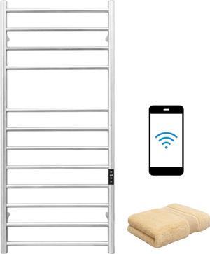 Smart WiFi Towel Warmer Wall Mounted with Built-in Timer and Temperature Adjust Control, 4 Bars Electric Stainless Steel Heated Towel Racks for Bathroom Polish Chrome