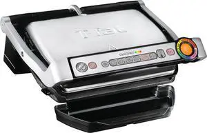 OptiGrill Stainless Steel Electric Grill Indoor 4 Servings 6 Automatic Cooking Modes, ligent grilling rare to well-done, Nonstick Removable Plates, Dishwasher Safe, Panini Press, Silver