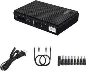 Mini UPS Battery Backup for Routers,Built-in 10400mAh Rechargeable Surge Protector with POE,Output USB 5V/2A DC 5V/9V/12V 2A Modem,Security Camera, Smartphones (Black) Black -