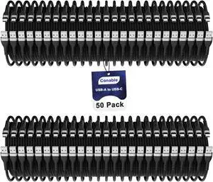 USB A to USB C Cable (1 FT 50-Pack) Multi Pack Bulk Nylon USB A to C Charger Cable 3A Fast Charging for iPhone 15/15 Pro /15 Plus /15 Pro Max iPad Mini/Air/Pro Galaxy S23 LG