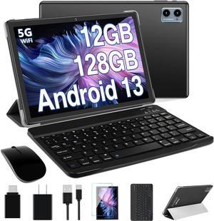 Android 13 Tablet 2024 Newest 10 Inch Tablets with 12GB RAM +128GB ROM +1TB Expanded Octa-Core 2 in 1 Tablet with Keyboard Mouse 5G Wi-Fi Blue/tooth GMS Certified GPS - Rose Gold/Pink