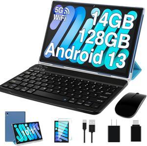 Tablet Android 13 Tablets 10 Inch 14GB RAM 128GB ROM 1TB Expand with Keyboard Mouse Case 8000mAh Battery Octa-Core GPS 5G/2.4G Wi-Fi Bluetooth 5.0 IPS HD Display (Gray)