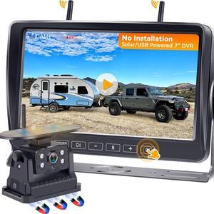 RV Backup Camera Wireless for Trailer No-Installation: HD 1080P Solar RV Camera Long Battery Life with 7 Inch Recording Monitor - Strong Magnetic Rear View Camera for RVs Campers Trucks Y08