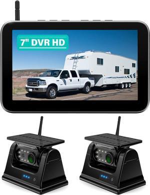 7-inch Magnetic Solar Wireless Backup Camera System, Rechargeable Battery Reverse Camera with Loop Recording Monitor for RVs, Trucks, Trailers