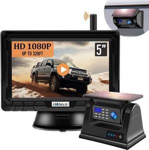 Magnetic Solar Wireless Backup Camera System: Smarter Camera, 5 Inch DVR 1080P HD IPS Monitor, Rechargeable Battery Power, Portable Cordless Trucks Trailer Hitch Rear View Camera for RV Camper
