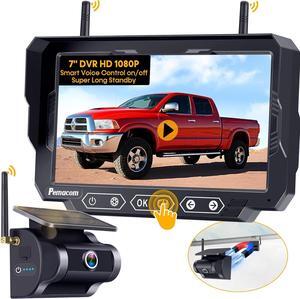 Solar Wireless Backup Camera: 7'' DVR Portable 1 Min Easy Install Scratch-Proof No Delay Truck Trailer Hitch Rear View Camera Rechargeable HD 1080P for Small RV Camper Pemacom P15