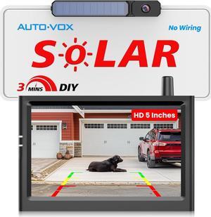 Solar Wireless Backup Camera with 5'' HD Monitor,3 Mins DIY Installation & Battery Powered Back Up Camera Systems, IP69K Waterproof Reverse Camera for Car/Van/SUV/Truck/Trailer