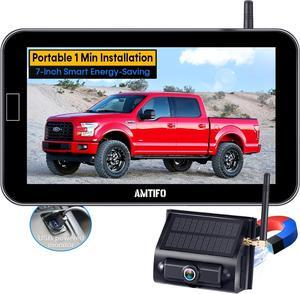 Magnetic Backup Camera Wireless Solar: Portable Auto Energy-Saving 7'''' Zoom Truck Hitch Trailer Rear View Camera with Monitor Rechargeable Scratch-Proof Reverse Camera for Car RV AMTIFO A24