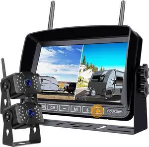 1080P 2 Digital RV Wireless Backup Camera System for RV Trailer Truck Bus Motorhomes 5th Wheels 4CH 7'''' Monitor Highway Monitoring System IP69K Waterproof Super Night Vision Strong Signal