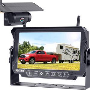 RV Backup Camera Wireless Portable: Magnetic Scratch-Proof Install-Free 7-Inch Rear View Camera with DVR Recording Monitor - Rechargeable Solar Reverse Camera for Trailer Truck Camper AMTIFO A8