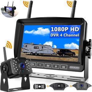 Wireless Backup Camera, IP69 Waterproof 170° Wide View Angle HD 1080P Backup Camera + HD LCD 7'' Monitor, Digital Wireless Backup Camera System for RV Truck 5th Wheel Trailer Pickup Camper Bus