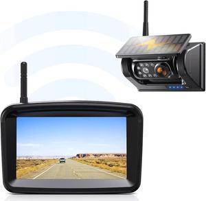 Magnetic Solar Wireless Backup Camera, 5'' HD Monitor, 2-Min Installation True Wireless No Drilling, Rechargeable Waterproof Rearview Camera IR Night Vision, for RV Pickup Trailer (CTYC5)
