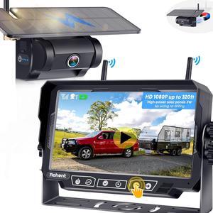 Magnetic Solar Wireless RV Backup Camera: 1Min DIY Installation 7'' DVR Monitor 15000mAh Rechargeable Battery HD 1080P 170° Wide View Hitch Rear View Camera System for RV Trailer Truck Rohent N12