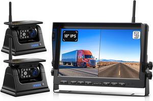 Magnetic Solar Wireless Backup Camera HD 1080P 10'' DVR Monitor, Dual RV Cameras Wireless System for Hitch Towing Travel RV Camper 5th Wheel, Built-in 9600mAh Battery & Solar Panel, BSC102