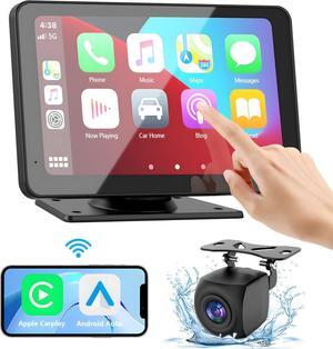 Carplay Screen for Car, 7'' HD Portable Car Stereo Touch Screen with Wireless Android Auto, Backup Camera, Car Audio Receivers with Voice Control, Mirror Link, Bluetooth, GPS Navigation