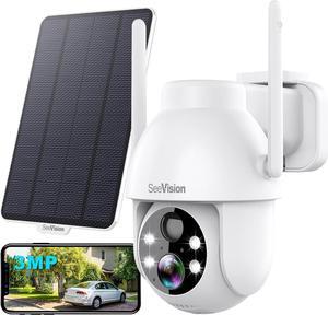 4G LTE Cellular Solar Security Cameras Wireless Outdoor, Solar Powered 3MP Camera 2K Security Camera for No WiFi, PIR Motion Detection,Siren,Color Night Vision, SD/Cloud Storage (SIM Card Included)
