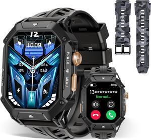 BT80 Smart Watch for Men,2.13" AMOLED HD Display,100 Days Long Battery Life,Rugged Military Smart watch with Bluetooth Calls/Heart Rate Monitor/Blood Oxygen for Android IOS (Black)