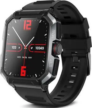 400mAh Military Smartwatch IP68 Waterproof Outdoor Fitness Watch with Heart Rate Blood Oxygen Sleep Monitor Compatible with iPhone and Android Phones