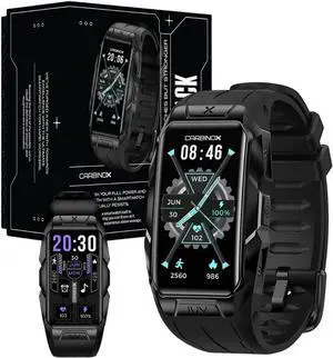 Ivy Smart Watch Rugged Fitness Tracker IP69K Waterproof Compatible with Android and iOS Phone Heart Rate Sport Modes (Black)