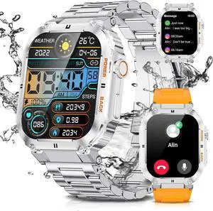Military Smart Watches for Men, 1.96'' HD Fitness Watch with Heart Rate/Blood Oxygen Monitor, AI Voice, IP67 Waterproof 400mAh Battery Rugged Outdoor Smartwatch for Android iOS