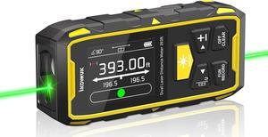 Dual Laser Measuring Tool, 393FT/120M Green Bilateral Laser Distance Meter 6 Unit Switching, Rechargeable Digital Laser Measure with Backlit LCD Display, Angle Sensor, Multiple Measure Mode