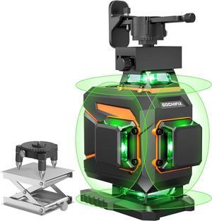 Laser Level 360 Self Leveling Green Line Laser Level Tool Wall Suction Stand Receiver 100ft Line Laser for Picture Hanging Outdoor Rechargeable Battery,3x360