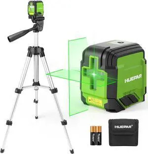 Laser Level with Tripod, HUEPAR 98Ft Self Leveling Laser Level Green Line Laser Cross Line Laser Leveler Tool for Picture Hanging, Tile, Home Renovation, Indoor Project, Battery&Carrying Bag Included