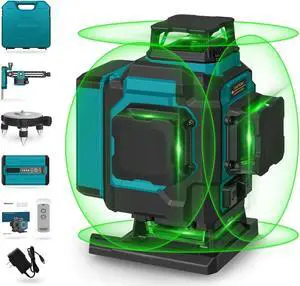16 Lines Green Laser Level Pro, 4x360° 4D Green Cross Line Professional Laser for Construction, Two 360° Vertical and Two 360° Horizontal Laser Level Pulse Mode &Remote Controller