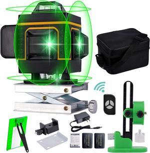16 Lines 4D Laser Level Self-Leveling 4x360 Horizontal &Vertical Cross line Rechargeable line Laser Green Beam Laser Lifting Base for Indoor Outdoor 13 pcs Set