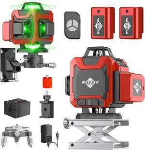 Laser Level,WEIDDW 4D 16 Lines Laser Level 4x360 Self Leveling Tool for Construction and Picture Handing Green Cross Line Vertical and Horizontal Line leveler Tool with Two Rechargable Batteries