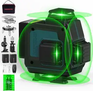 40M Self-Leveling Laser Level, 4x360° Cross Green Laser Line, Pulse Mode Line Laser Levels, Horizontal and Vertical Self-Leveling 16 Lines, IP54 Waterproof with 2 Batteries Remote Control