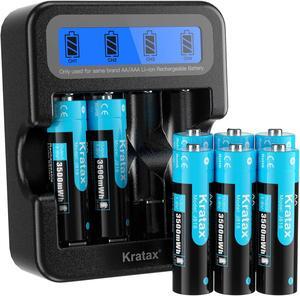 Rechargeable AA Lithium Batteries, 8 Pack 1.5V AA Li-ion Batteries and 2.5H Intelligent Fast Charger, 1600 Cycles Long-Lasting, 3500mWh High Capacity, Constant Output for Household Office